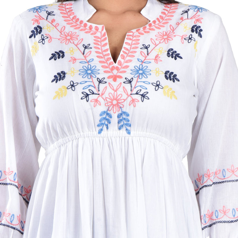 Embroidered Flare Tea-Length Dress - White Clothe Funn Embroidered Flare Tea-Length Dress - White Clothe Funn