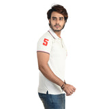 Clothe Funn Mens Polo T-Shirt Embroidery, Ecru Melange