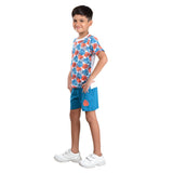 Clothe Funn Boys Set, White AOP/Teal