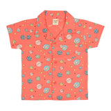 Clothe Funn Unisex Cotton Printed Night Suit, Peach Amber
