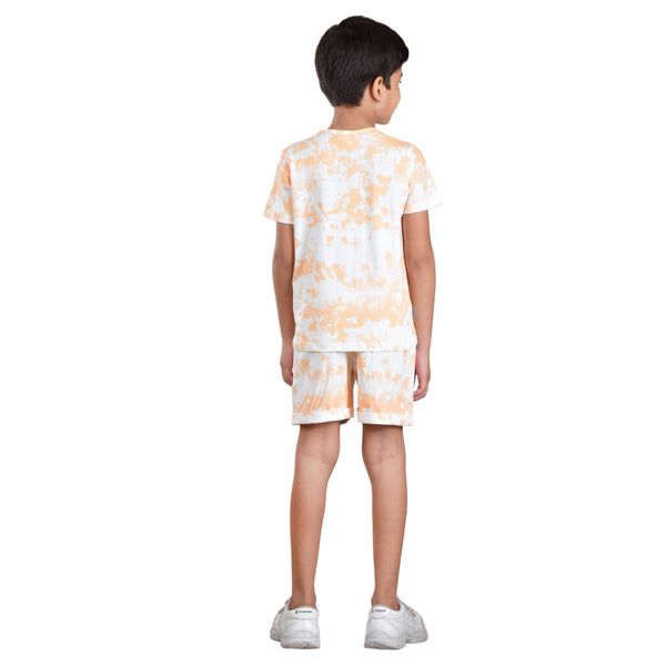 Boys Half sleeve Shirt & Shorts Co-Ord Set, Off White & Peach