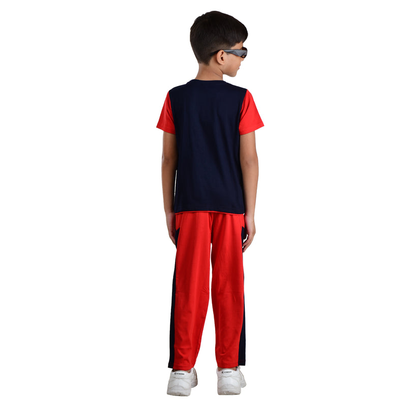 Boys Half sleeve T-Shirt & Full Pant Co-Ord Set, Navy & Red