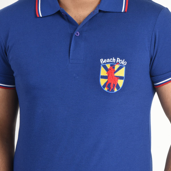 Clothe Funn Mens Polo T-Shirt Embroidery, Royal