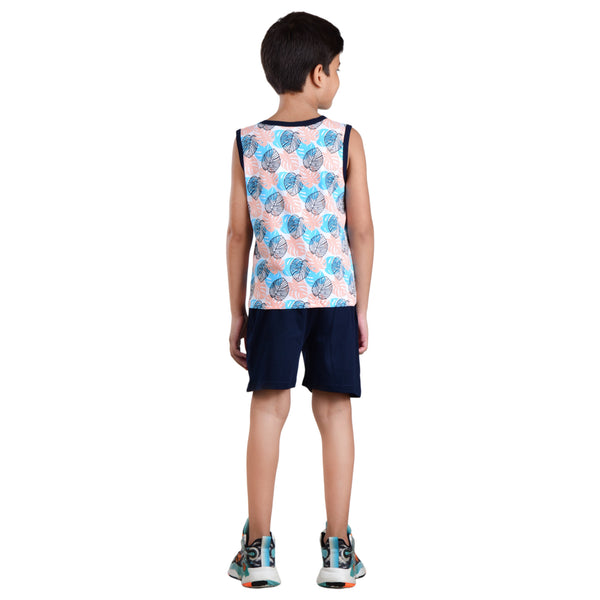 Clothe Funn Boys C-Ord Set, Sleeveless T-Shirt & Shorts, T.Blue & Navy