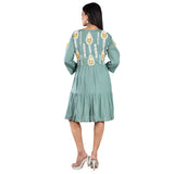 Teal Embroidered Knee Length Dress