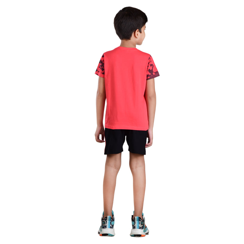 Boys Half sleeve Shirt & Shorts Co-Ord Set, Tomato & Black