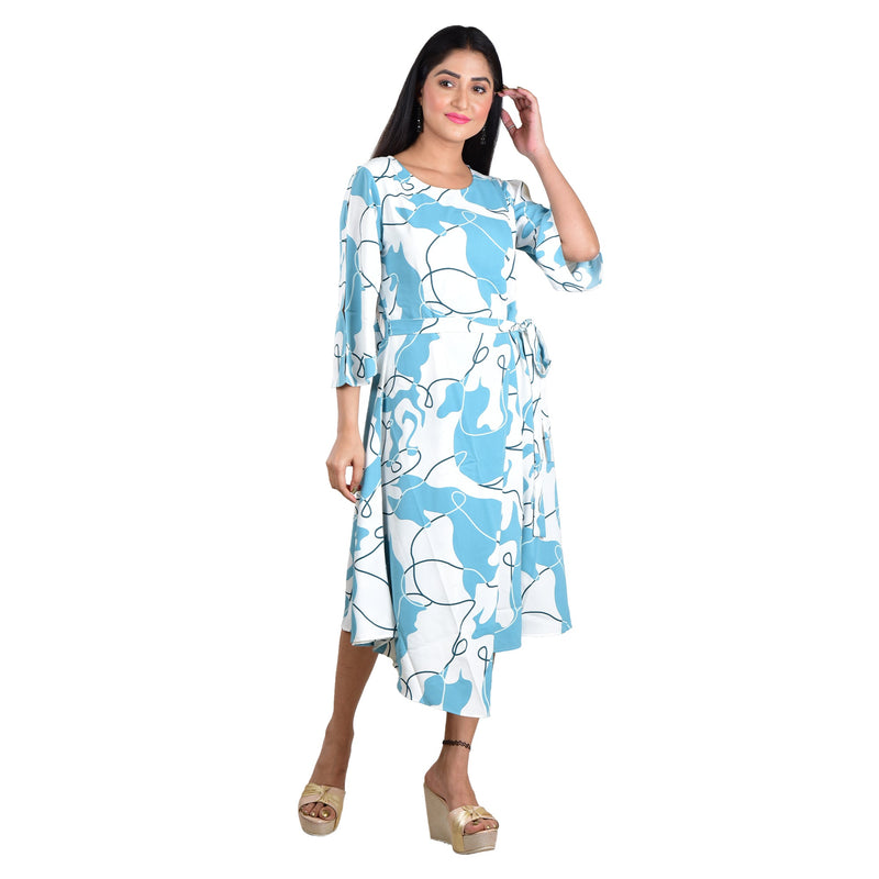 Sky Blue Printed Wrap Dress