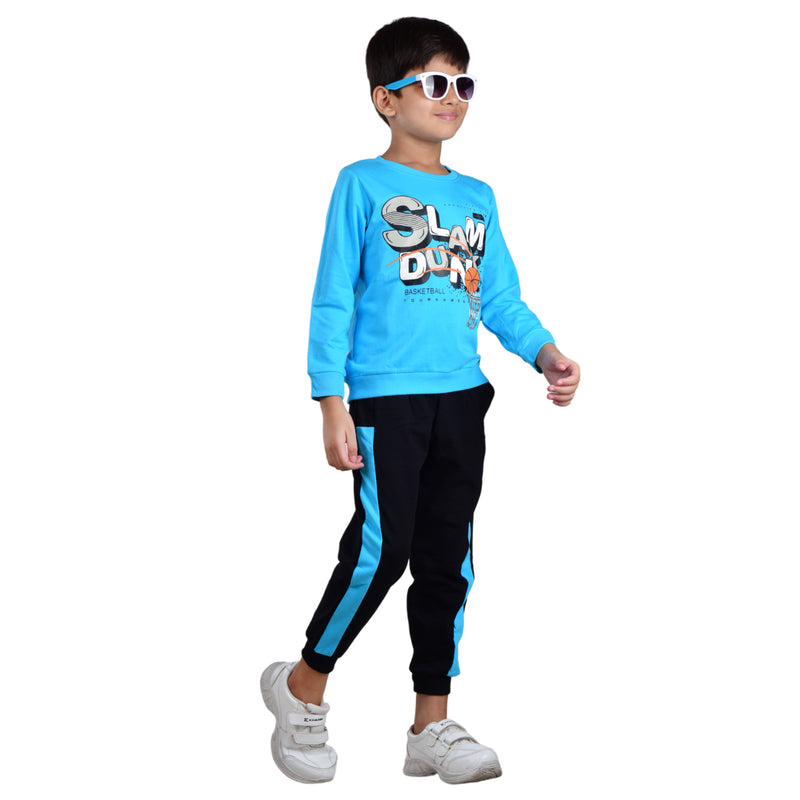 Clothe Funn Boys Sweatshirt & Track Pant Set, T.Blue & Black