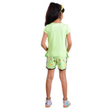 Clothe Funn  All-over printed Half Sleeve Girls Co-Ord Set, Lime Green