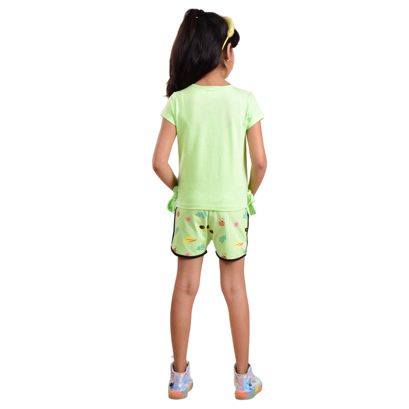 Clothe Funn  All-over printed Half Sleeve Girls Co-Ord Set, Lime Green