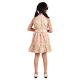 Clothe Funn Girls Fancy AOP Printed Dress, Yellow AOP