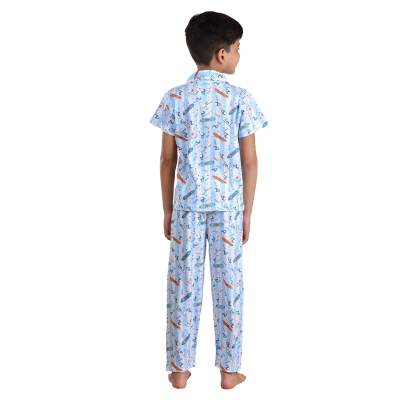 Clothe Funn Boys Nightsuit White/Blue Stripe