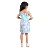 Clothe Funn Girls Sleeveless Frock With Strap, Sky Blue AOP