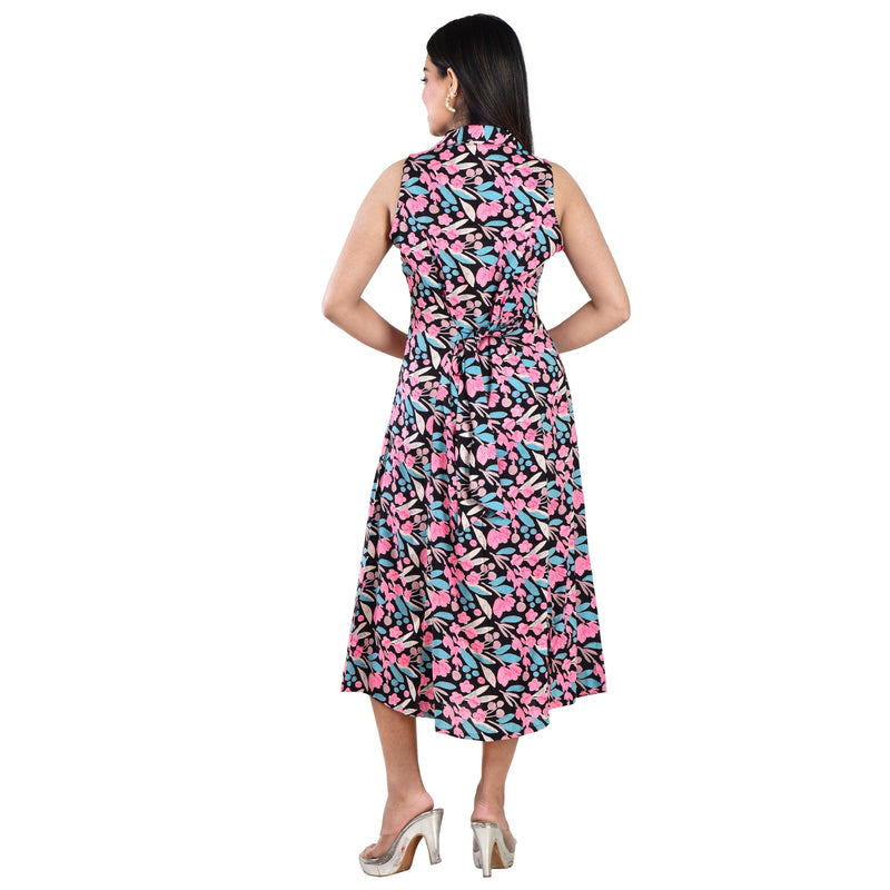 Digital Printed Sleeveless Knee Length Dress