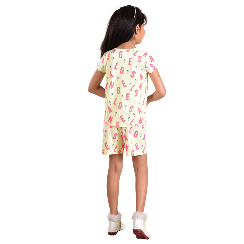 Clothe Funn Girls Nightwear/Girls Co Ord Set, Lemon AOP