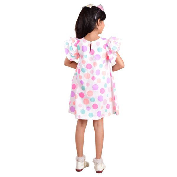 Clothe Funn Girls Fancy AOP Printed Dress, White