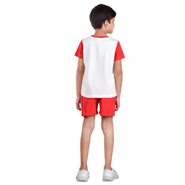 Boys Half sleeve Shirt & Shorts Co-Ord Set, Off White & Red