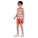 Clothe Funn Boys C-Ord Set, Sleeveless T-Shirt & Shorts, White & Coral