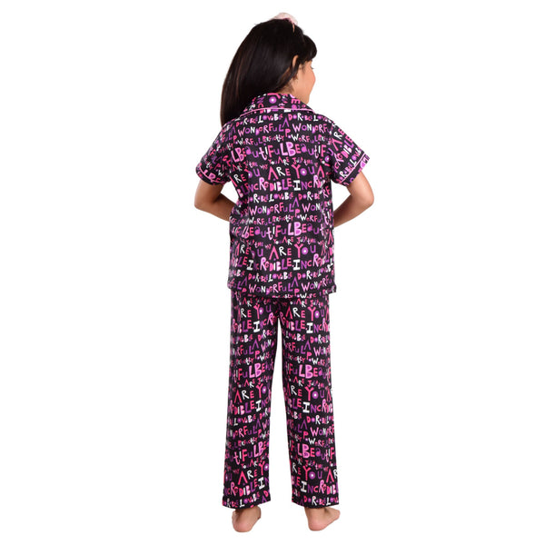 Clothe Funn Girls Nightwear Suit,Black AOP