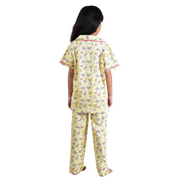 Clothe Funn Girls Nightsuit, Mint Lemon AOP