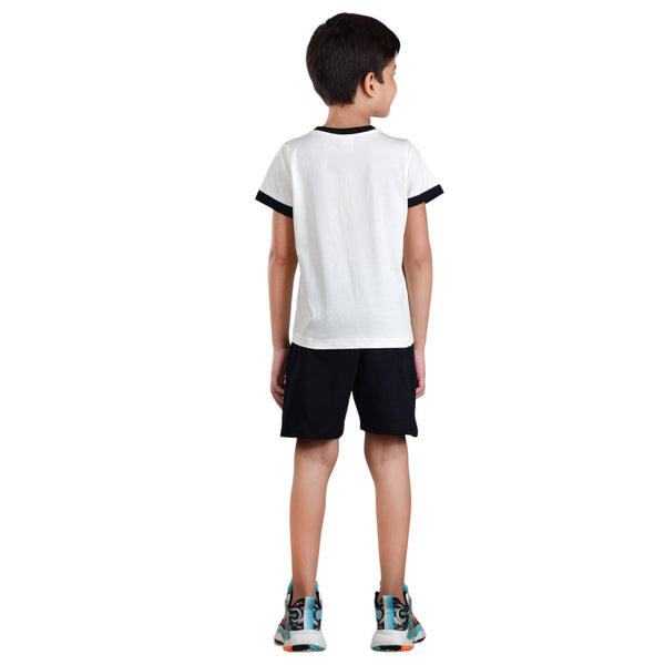 Boys Half sleeve Shirt & Shorts Co-Ord Set, Off White & Black