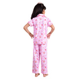 Clothe Funn Girls Cotton Night Suit Set, Hot Pink AOP