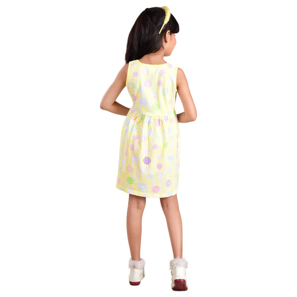 Clothe Funn Girls Sleevless Frock, Yellow