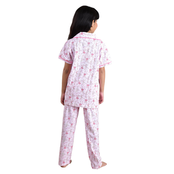 Clothe Funn Girls Nightsuit, Baby Pink AOP