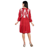 Maroon Embroidered Knee Length Dress