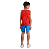 Clothe Funn Boys Co-Ord Set, Sleeveless T-Shirts & Shorts Set, Red & Blue