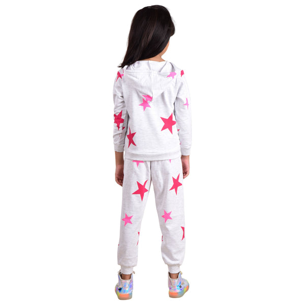 Clothe Funn Girls Track Suit, Hood Jacket & Track Pant, Ecru Melange