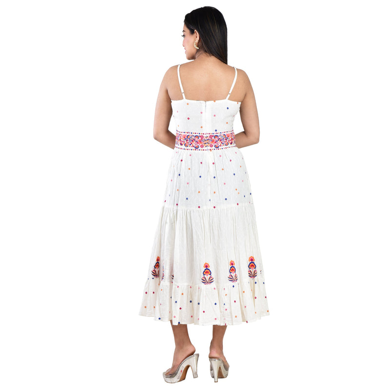 Embroidered Spaghetti Midi Dress