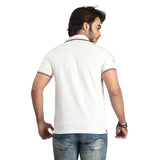 Clothe Funn Mens Polo T-Shirt Embroidery, Ecru Melange