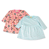 Clothe Funn Baby Girls Full Sleeve Dress Sky Blue & Neon Orange (Pack of 2)