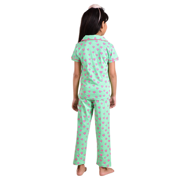 Clothe Funn Girls Nightsuit, Mint Green AOP