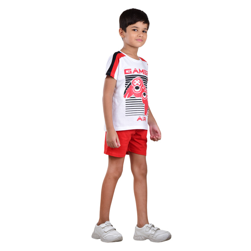 Boys Half sleeve Shirt & Shorts Co-Ord Set, White & Red