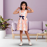 Clothe Funn Girls Square Neck Sleeveless Dress, Peach Stripe