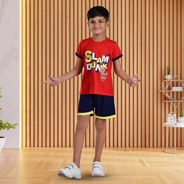 Clothe Funn Boys Co-Ord Set, Red & Navy