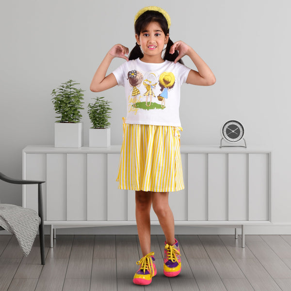 Clothe Funn Girls Frock, Yellow Stripes