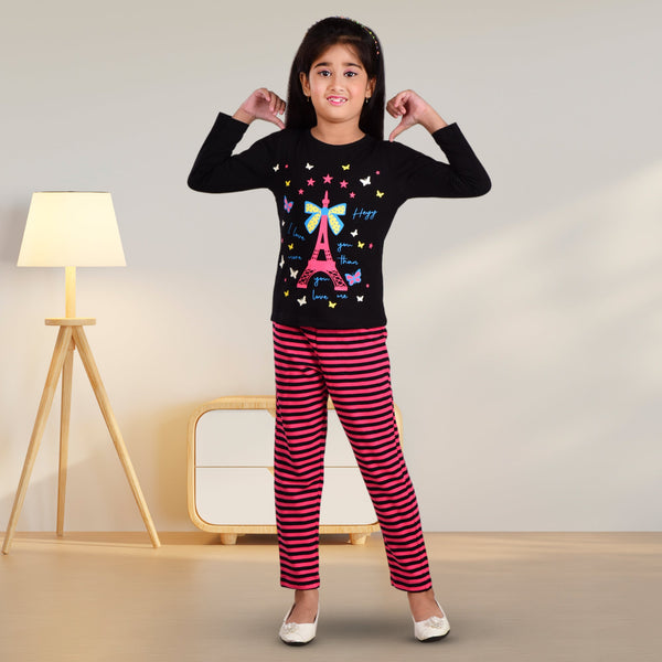 Clothe Funn Girls Coordinate Set Black/Fuschia