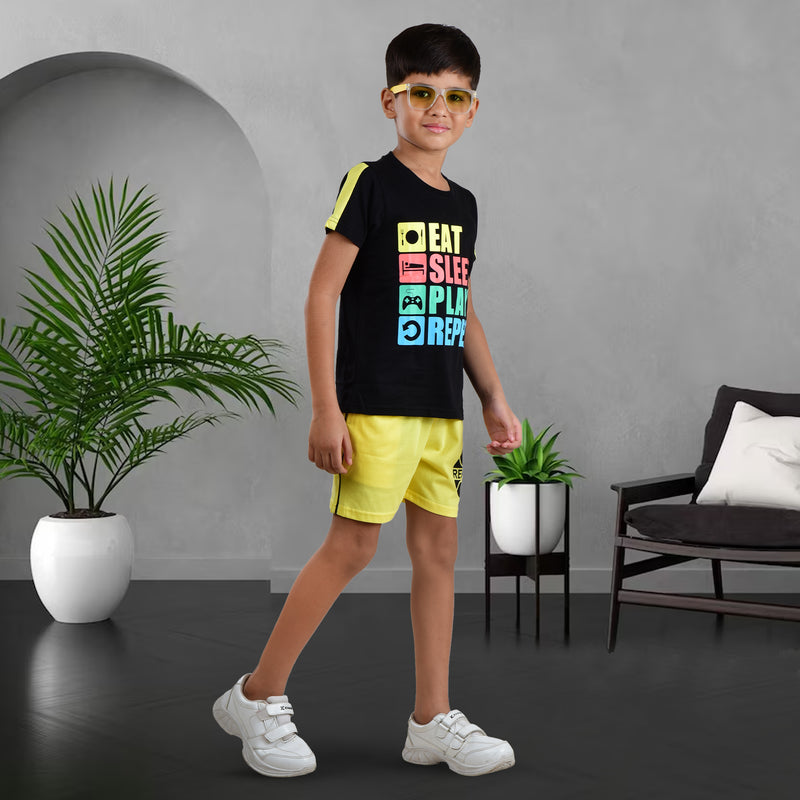 Clothe Funn Boys Co Ord Set, Black & Lemon