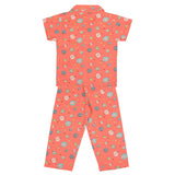 Clothe Funn Unisex Cotton Printed Night Suit, Peach Amber