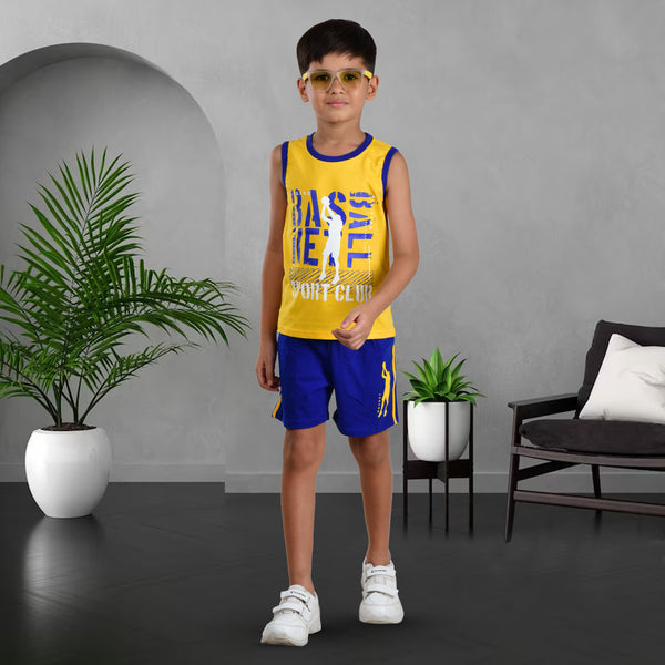 Clothe Funn Boys C-Ord Set, Sleeveless T-Shirt & Shorts, Gold & Royal