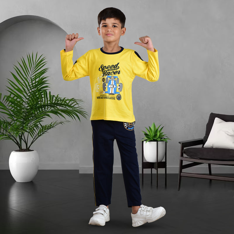 Clothe Funn Boys Co-Ord Set, Yellow & Navy