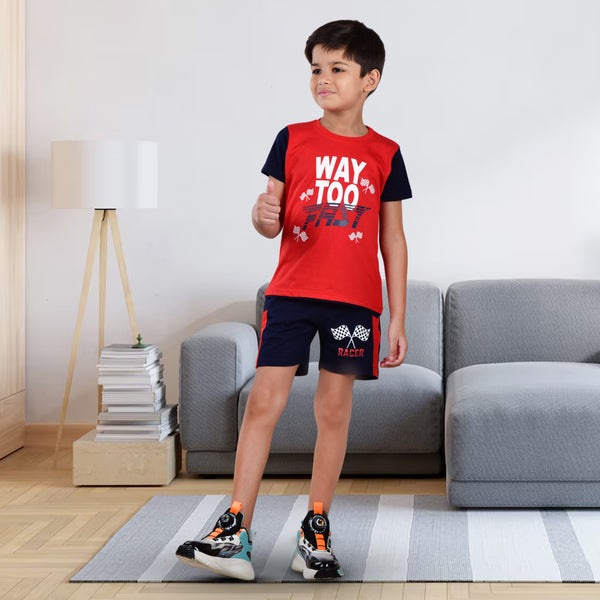 Boys Half sleeve Shirt & Shorts Co-Ord Set, Red & Navy