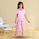 Clothe Funn Girls Cotton Night Suit Set, Hot Pink AOP