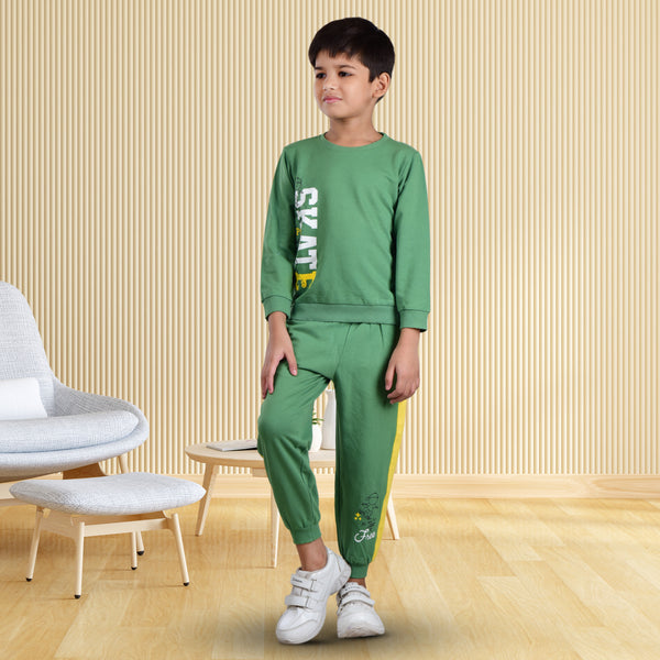 Clothe Funn Boys Sweatshirt & Track Pant Set, Green