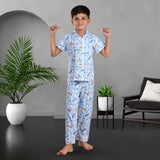 Clothe Funn Boys Nightsuit White/Blue Stripe