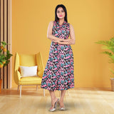 Digital Printed Sleeveless Knee Length Dress