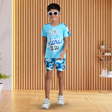 Clothe Funn Boys Co-Ord Set Set, Half Sleeve T-Shirt & Shorts Set, T.Blue & Military